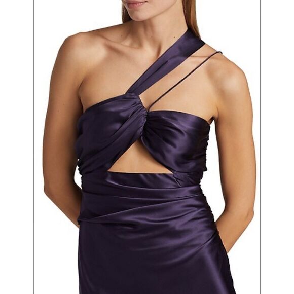 THE SEI Silk One-Shoulder Cut-Out Gown in Fig Color - Picture 4 of 15
